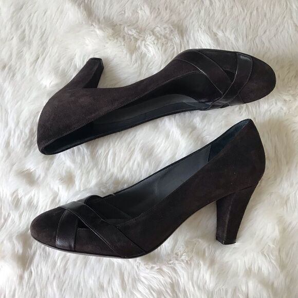 THEORY Suede Leather Heels Pumps Retro Pinup Round Toe Dark Brown Size 38.5 8.5 - Picture 7 of 12